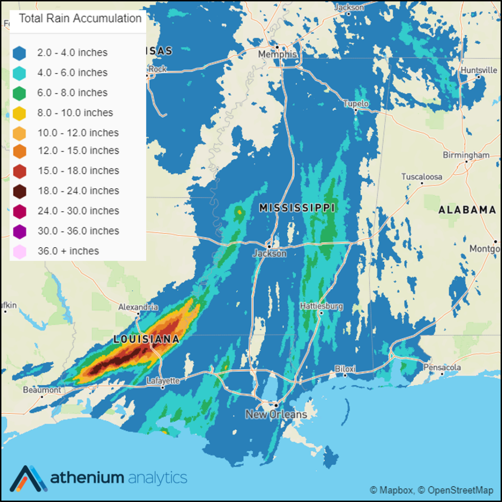 Hurricane Barry rainfall swath